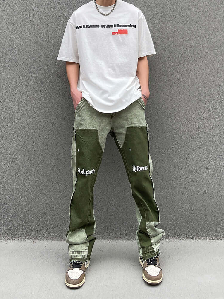 high street flared pants for men front view